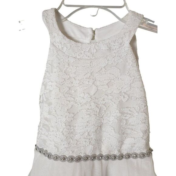 Girls' White Dress Sz 5 Rhinestone Trimmed Glitter Lace Bodice Formal Pagent NWO - Picture 7 of 8